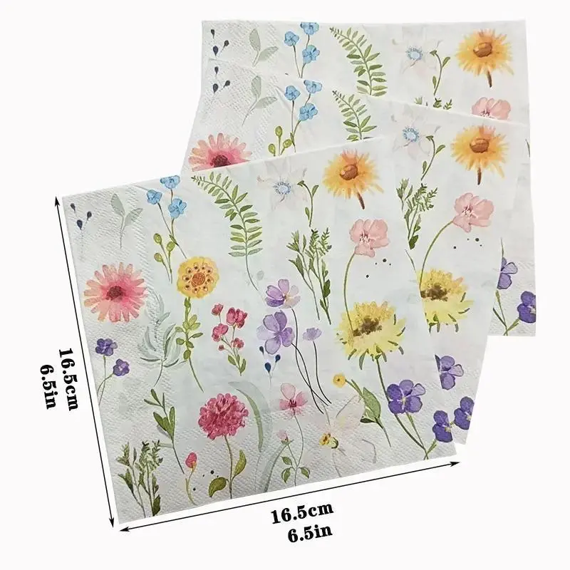 20pcs Print Disposable Sanitary Tissues & Napkins, 330x330mm 2-Ply Colourful Wood Pulp, Butterfly Motif Floral Design, Inner Bag PP, Specialty Holiday Party Decoration Paper Placemats for Home Supplies