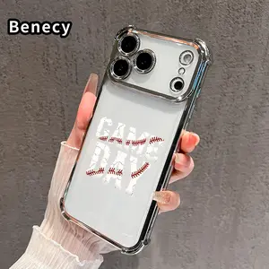 Baseball - themed Name Stitch - inspired Word Cracked Game Day Pattern Phone Case for iPhone 17 Pro Max 16 15 Plus Air 14 13 12 11 E Electroplated Four-Corner Anti-Fall Protection Cellphone Cover