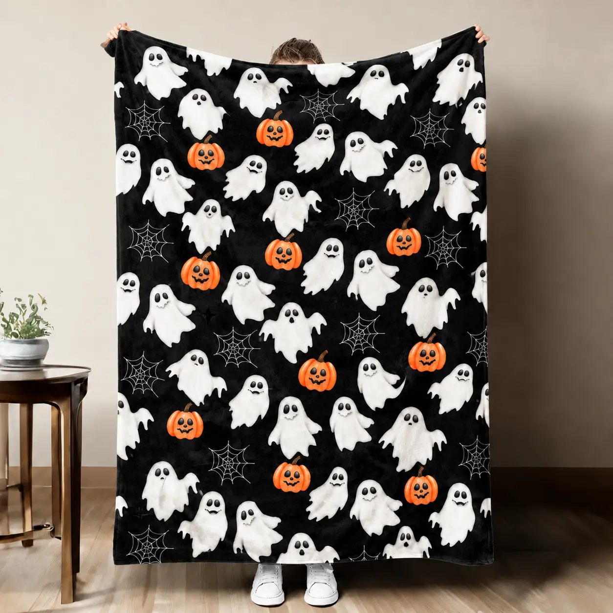 Halloween Ghost Pumpkin Throw Blanket, Spider Web Soft Cozy Bed Blanket for Couch Sofa Living Room Decor, Bedroom Decor, Halloween Gifts