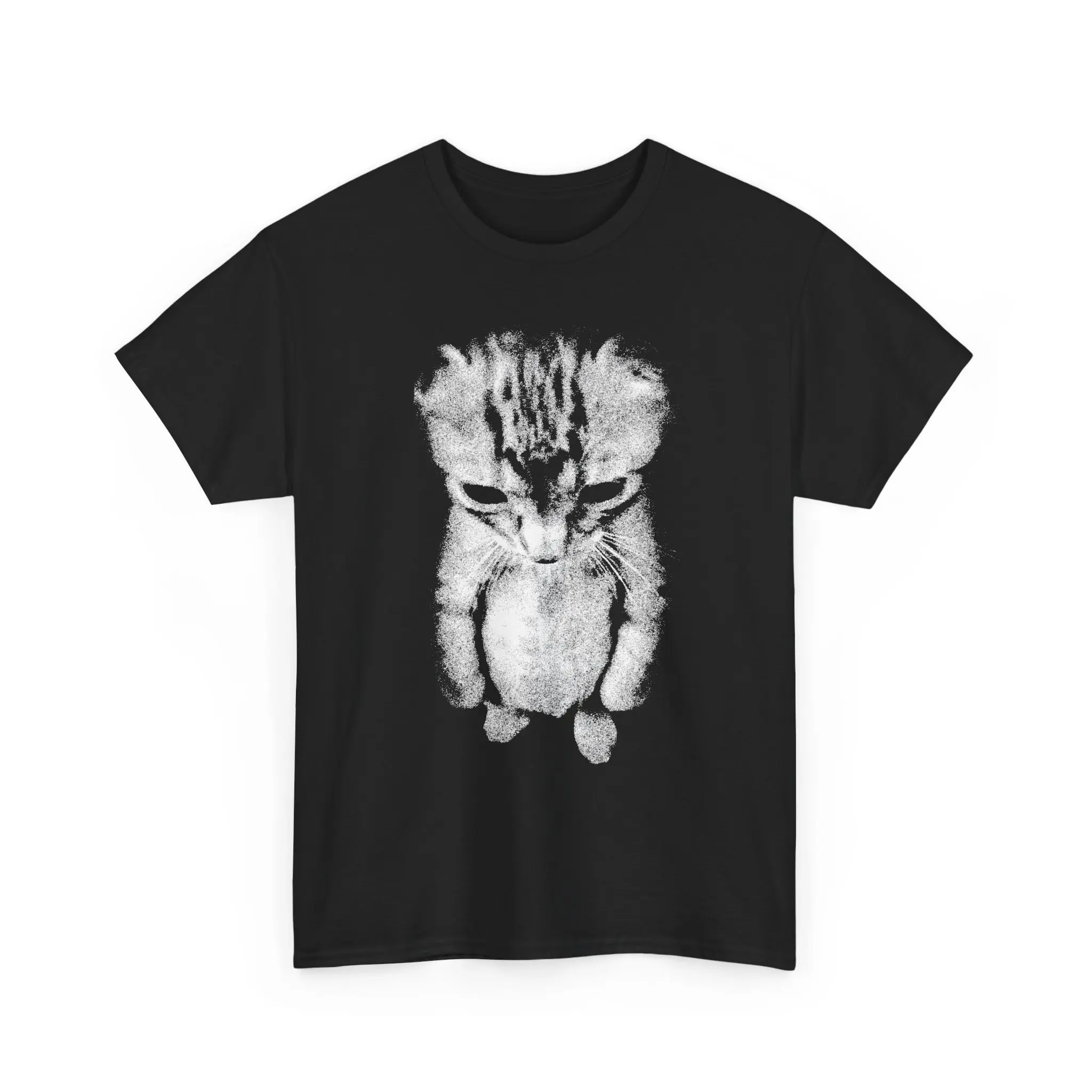 Men's Oversized Casual Sad Kitten Print Cotton T-Shirt, Menswear Top with Classic Sleeves