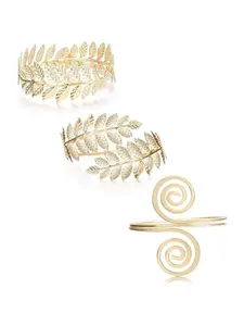 2/3 Pcs Golden Vintage Boho Upper Arm Cuffs Set Non-Piercing Body Jewelry for Women Men Leaf Spiral Twist Open Design Adjustable Armband Perfect for Beach Festival Looks Unique Gift Giving