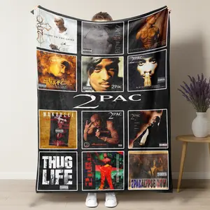2Pac Tupac Shakur Iconic Album Art Collage Fleece Blanket – Makaveli Thug Life Hip Hop Icon Plush Throw, Perfect for 90s Rap Collectors