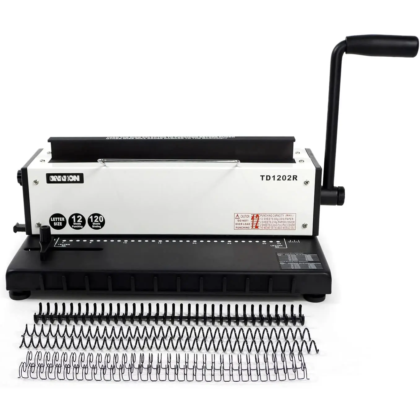 TD1202R Wire Binding Machine, 3:1 Pitch Round Hole Coil Binder Hole Punch, Compatible with Wire, Spiral, and Click Binding Spines, 32-Hole Punch, Punches 12 Sheets, Binds 120 Sheets