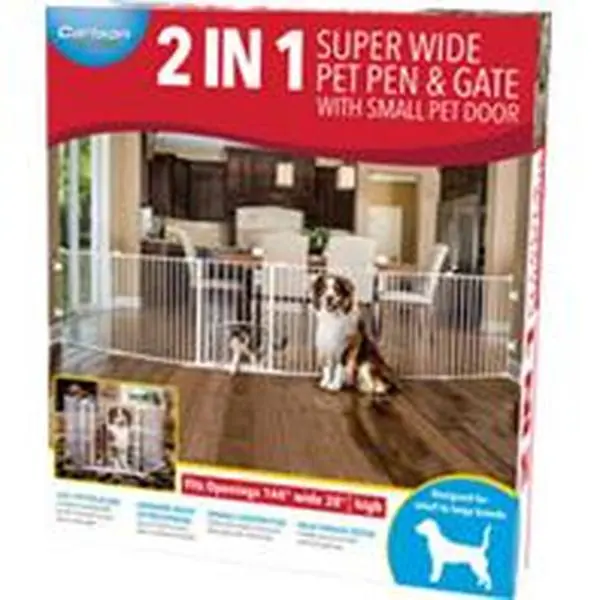 Carlson Pet Products 14008 28 x 144 in. 2 in 1 Super Wide Pen & Gate with Door Brackets, White
