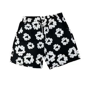 Full Print Retro Black & White Floral Casual Hawaiian Shorts, Summer Swim Trunks, Gift for Men Women