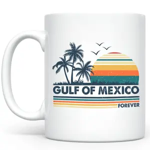 Retro Sunset Gulf of Mexico Mug, Support Mexico Gift Mugs, Liberal Coffee Cup, Map Lover Mug, Ceramic Coffee 11Oz 15Oz Mug Gifts