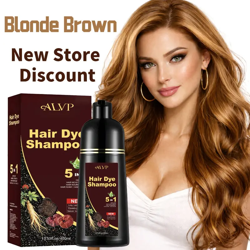 ALVP 2026 Herbal 5-in-1 Dye Shampoo with Ginseng + Polygonum Extracts, Nourishing Vegan & Cruelty-Free Mild Hair Color Care, Grey Coverage, Blonde Option, 400ml Gift for Men & Women