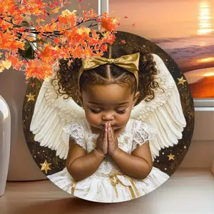 Tin Wooden Acrylic Iron Aluminum Fall Angel Wall Art for Home Decor 8x8 Inch Thanksgiving Housewarming Gifts for Women Indoor Outdoor Cafe Decor