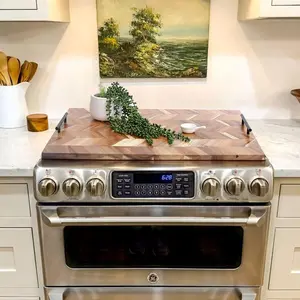 Noodle Board Stove Cover Wood with Handles, Wooden Stovetop Cover Board for Gas Stove and Stove Top, for counter,