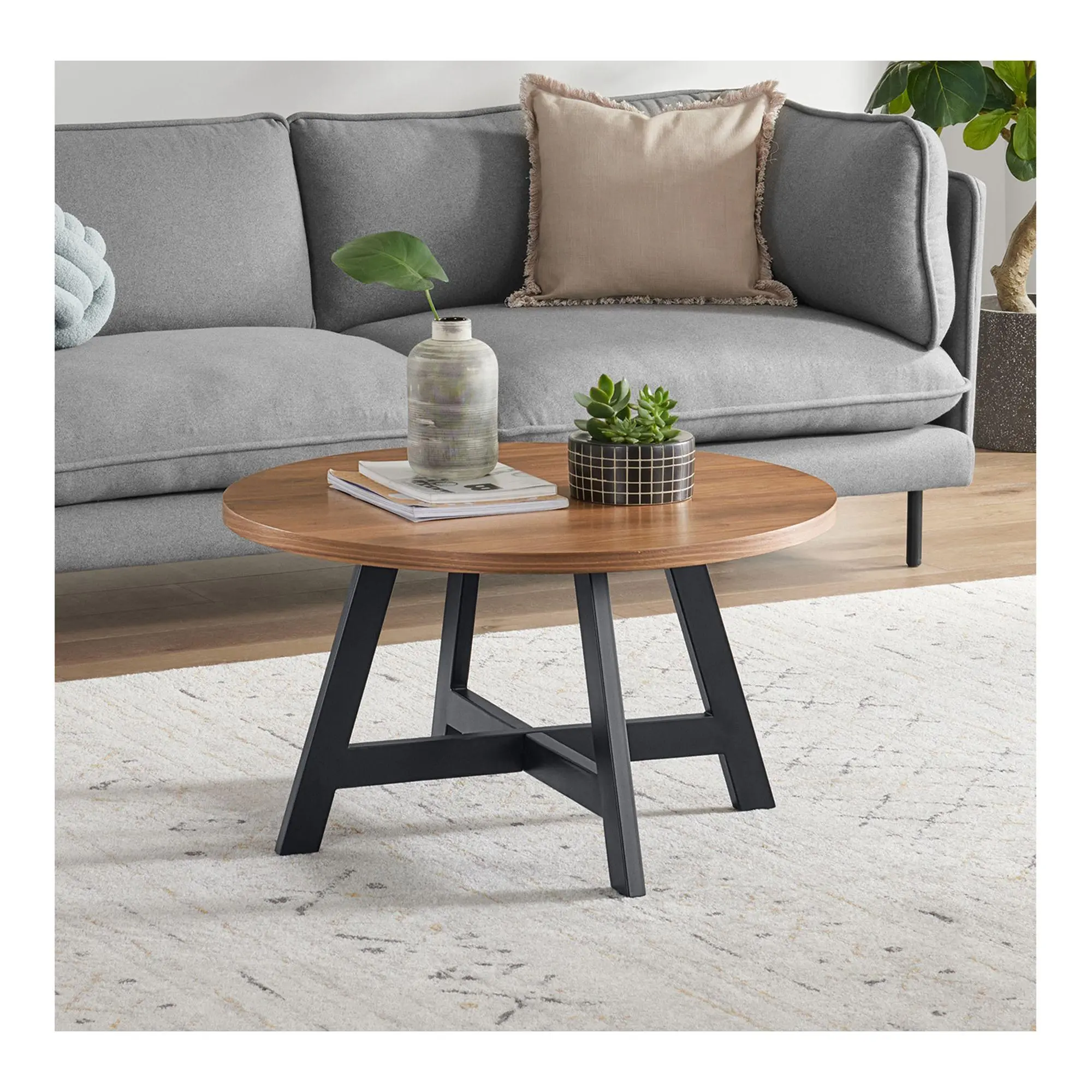 Lavish Home Coffee Table Industrial Modern Round Table
