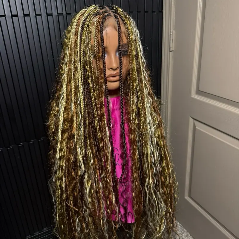 Full lace boho braids 35inch Mix Tone Knotlessbraided wigs Braided wig for Black women