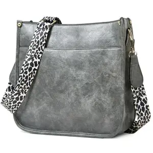 Crossbody Bags for Women, Faux LeatherSolid Color Shoulder Bag, Crossbody Purse with Guitar Strap Zipped Pockets Handbag Shoulder Bag