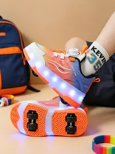 4 Wheel Roller Shoes for Kids Boys Girls USB Rechargeable LED Light Up Sneakers Retractable Wheels Skate Shoes Breathable Gradient Design Beginner Friendly Outdoor Sports Footwear Birthday Gift