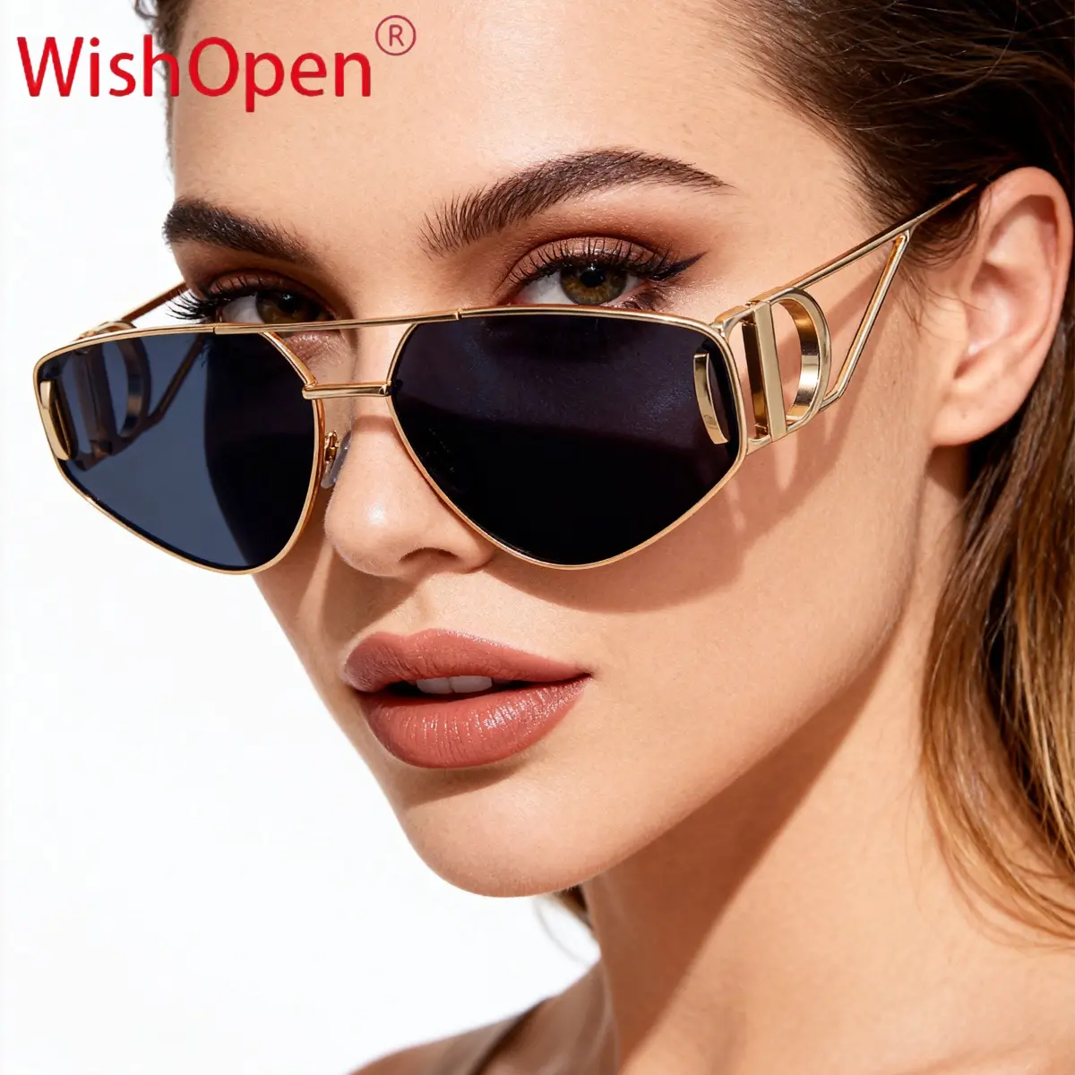[wishopen] 2026 New European and American Fashion Cat Eye Sunglasses for Women, Trendy and Personalized Outdoor Street Sunscreen Sunglasses for Women