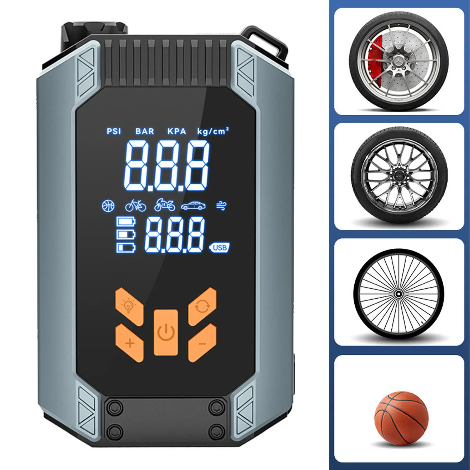 Cordless Tire Inflator 150PSI Auto Shutoff 6000mAh Electric Portable Car Tire Pump with Pressure Gauge LED Light for Motorcycle Bike Inflatable Ball