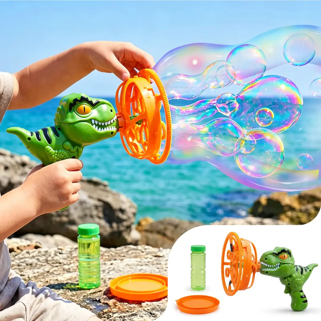 Automatic Dinosaur Bubble Gun for Kids, 6.5in Continuous Output Bubble Blaster Toy, Outdoor Summer Play Toy for Boys & Girls