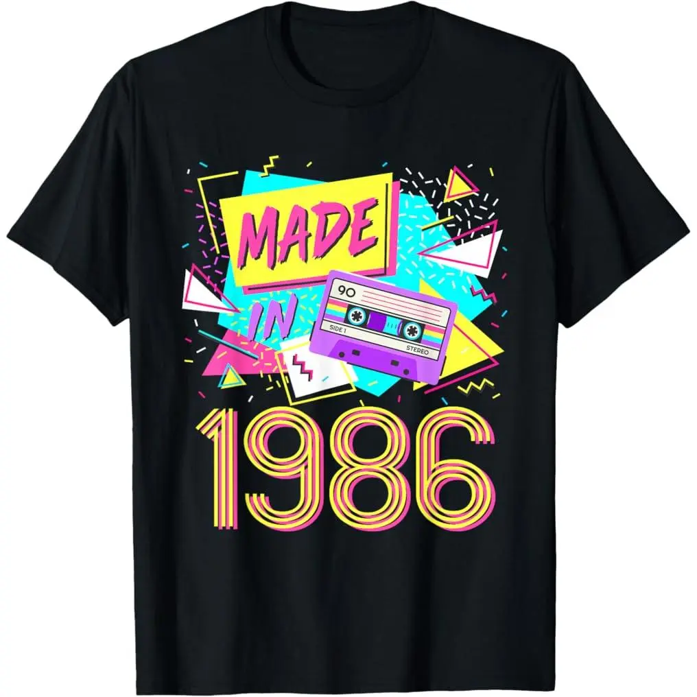100% Premium Cotton Short-Sleeve Round Neck Print T-Shirt, Soft Casual Sports Top, 1986-Made 40th Birthday Retro 80s Apparel