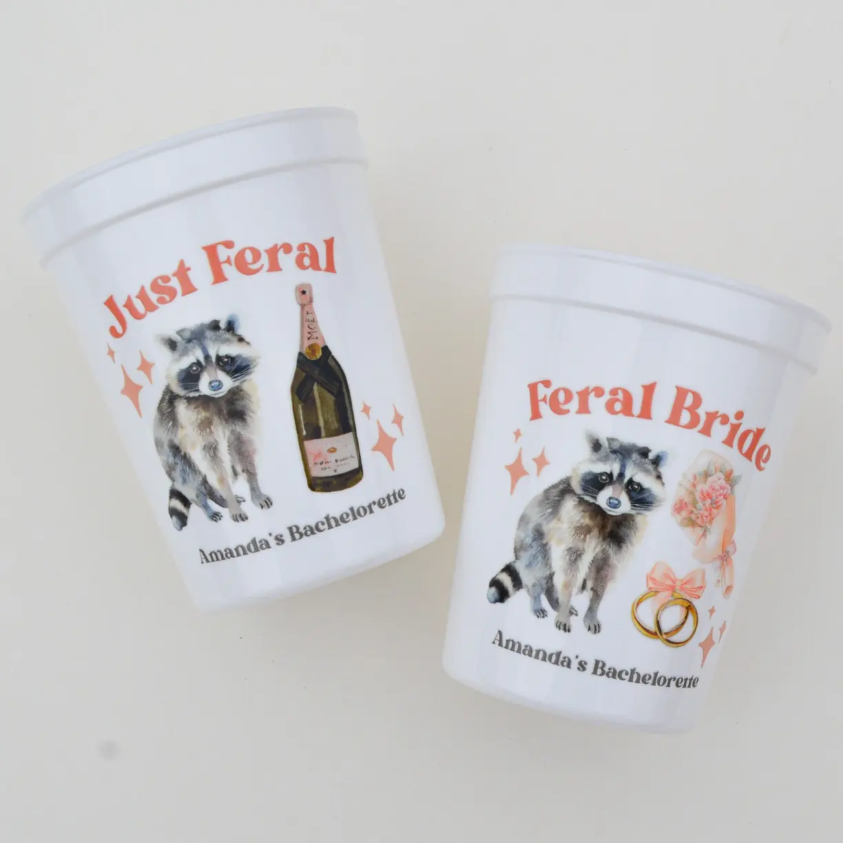 Custom Feral Bride Party Cups, Just Feral Bachelorette, Raccoon Bridal Party, Wild Bach Party Cups