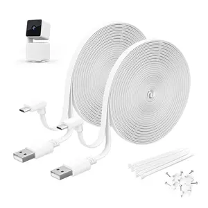 V3 Charger Cable 30FT 2Pack, Micro USB Extension Cord 90 Degree Power Adapter L-Shaped Long Flat Charging for Outdoor Camera, White