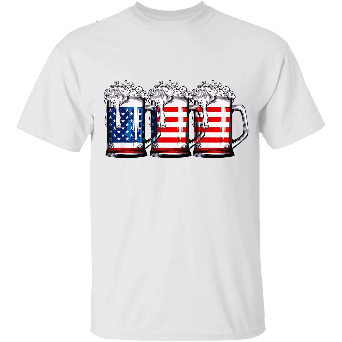 Beer American Flag T‑Shirt – Patriotic Merica Drinking Tee for BBQs & Fourth of July Celebrations, American Flag Beer Graphic Tee – 4th of July Patriotic Party Shirt