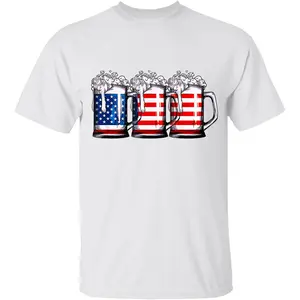Beer American Flag T‑Shirt – Patriotic Merica Drinking Tee for BBQs & Fourth of July Celebrations, American Flag Beer Graphic Tee – 4th of July Patriotic Party Shirt