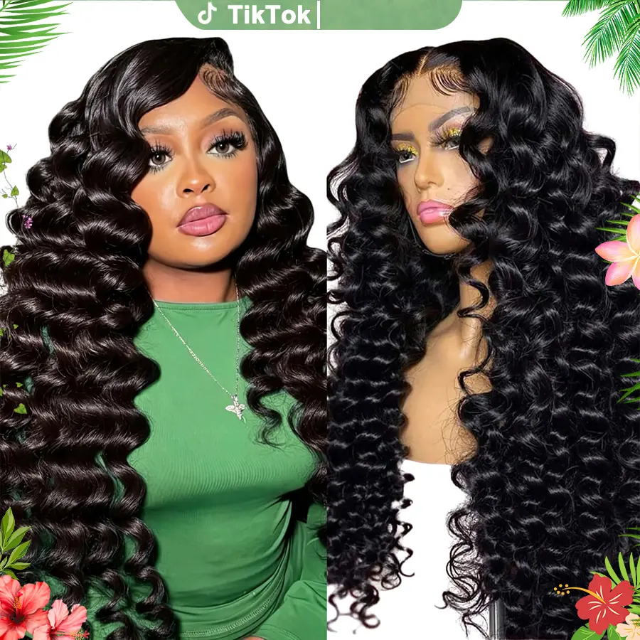 32 Inch Loose Wave Lace Front Wigs Blended Human Hair 220% Density 13x4 HD Lace Frontal Wig Glueless Pre Plucked with Baby Hair Soft Full Lace Front Wigs for Women Daily Wear