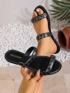 Women's Bohemian Style Sandals, Dual Strap Open-Toe Flat Slippers, Comfortable Casual Footwear for Summer, Trendy Women's Shoes