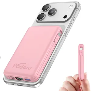 podoru 10000mAh Magnetic Power Bank, Portable MagSafe Wireless Charger with Built-in USB-C & Lightning Cables, 22.5W Fast Charging, LED Display Battery Pack for iPhone 17/16/15/14/13/12 Pro Max