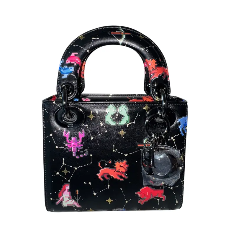 Pre-owned DIOR leather Mini Bags Black Mini Lady Pixel Zodiac Handbag