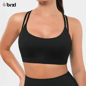 BRXL Strappy Sports Bras for Women High Support Criss-Cross Back Padded with Removable Cups Yoga Workout Activewear UPF 50+ Sun Protection-LOVE