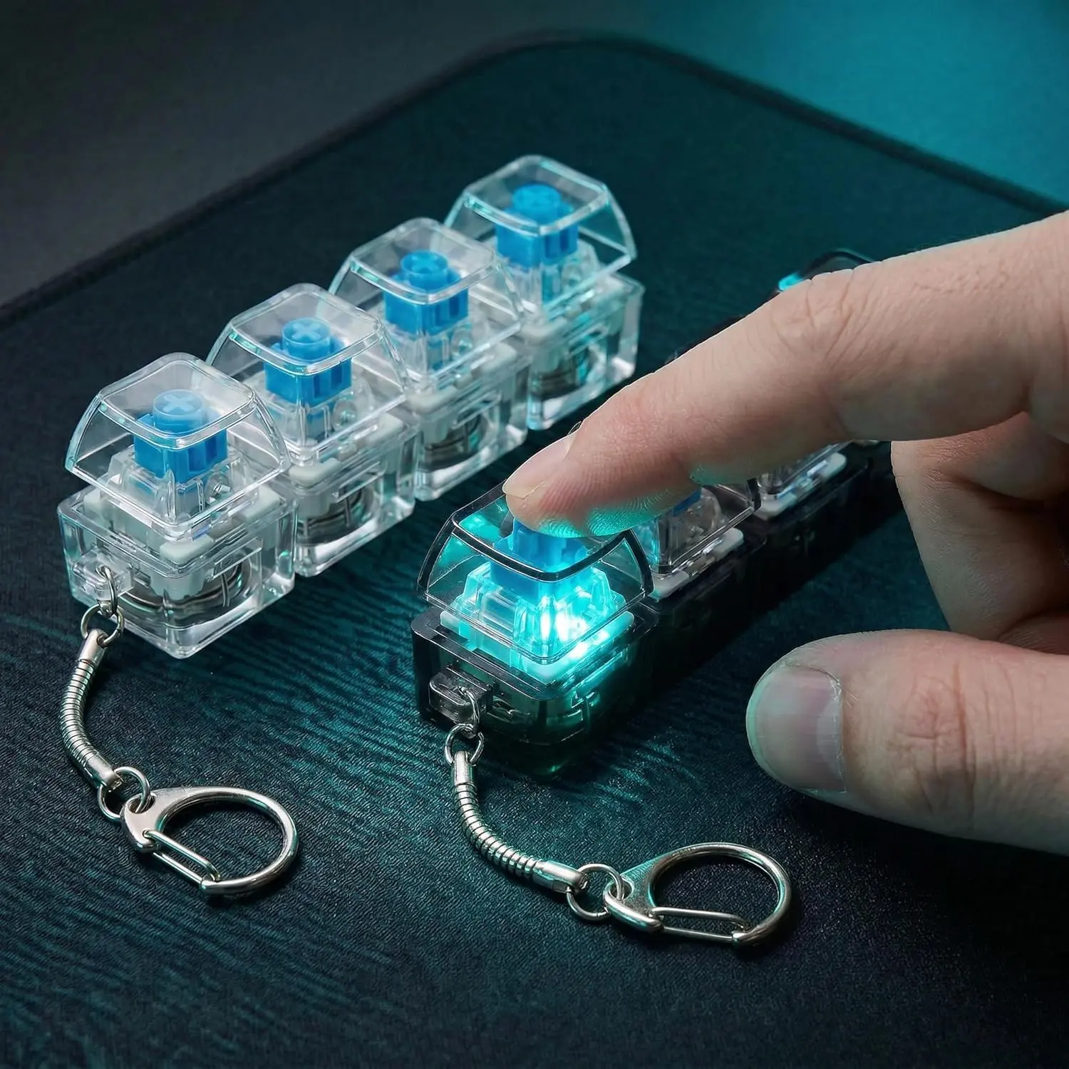 Small Compact Unisex Adult Glowing 4-Key Keyboard Fidget Toy - LED Lighted Clicker with Satisfying Tactile Feedback, Stress Relief Tools and Gadgets for Office Desk, Cool Coworker Gift Keychain