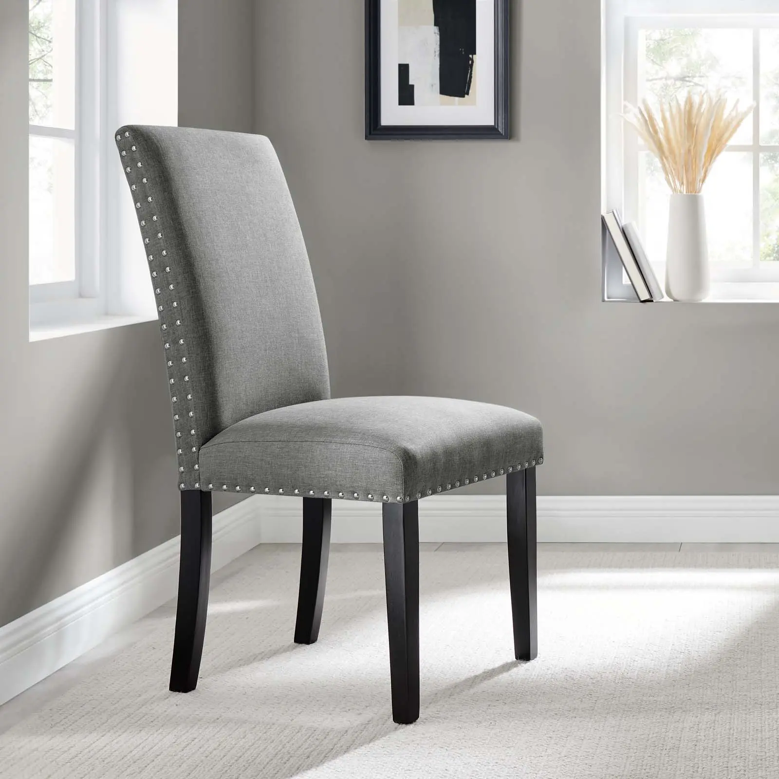 Modway Parcel Upholstered Fabric Dining Table Side Chair, Light Gray Indoor Furniture Chair, Dining Table Chairs