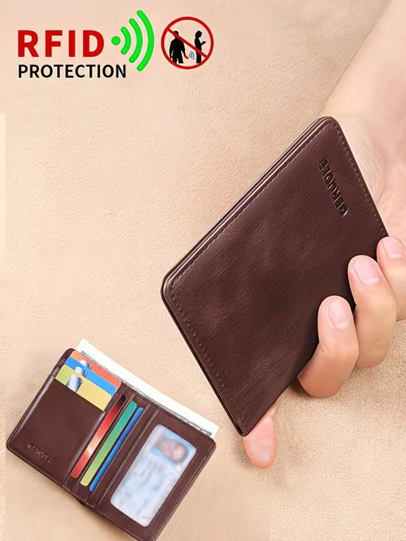 Vintage Genuine Leather Men's Wallet, Ultra-Thin Rfid Shielded, Rfid Shielding, Top Grain Cowhide, Multi-Card Holder with Safety Buckle, Rfid Blocking Wallets