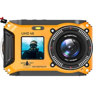 4K Underwater Camera 33FT  Camera for Snorkeling with 32GB Card Dual-Screen Compact  Floatable Autofocus UHD 64MP Point and Shoot Digital Camera 1500mAh (Yellow)