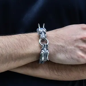 GTHIC Punk Double Chinese Dragon Stainless Steel Bracelet Spirit Animal Jewelry for Men Father's Day Gift