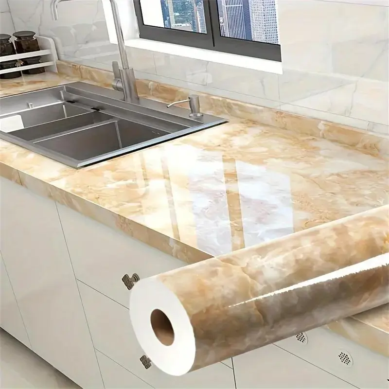 Self-Adhesive Elegant Marble Pattern Kitchen Wallpaper Roll - 23.62*393.70 in, Waterproof, Oil-Resistant, Heat-Resistant, Easy to Cut, Marble Backsplash Wallpaper for Countertops, Furniture