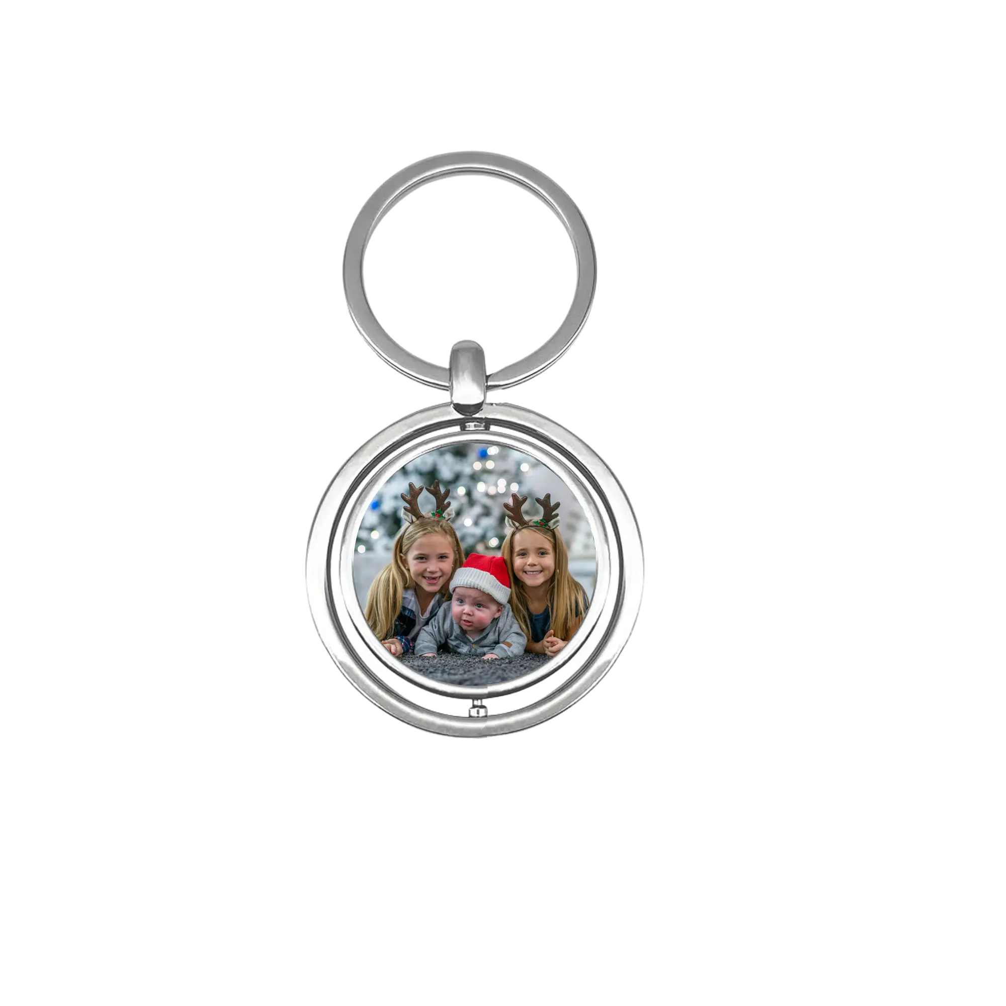 Personalized Rotating Photo Stainless Steel Keychain, Custom Text Double Sided Photo Pendant, Custom Dog Tag Key Ring Gift for Birthday Christmas