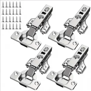 4/12 Cabinet Hinge Set, Soft Close Hinges, Door Hardware for Kitchen Cabinets, Bedroom Closets, Bathroom Doors, Full Coverage Design, Quiet Hydraulic Soft Close, Includes Installation Screws