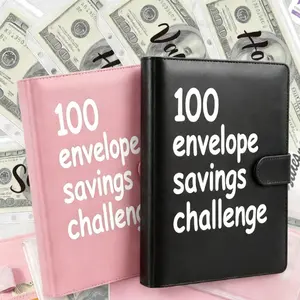 100 Envelope Savings Challenge Binder with Cash Pockets  binder savings notebook transparent cash pocket budget tracker money saving planner ledger father's day gifts