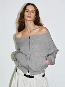 URBAN REVIVO Women's Longsleeve Casual Zip-Up Belt-Accented Top Coat - Women's Clothes, Elegant Outerwear, Zipper Design, UWJ150058, Ideal for Casual Wear
