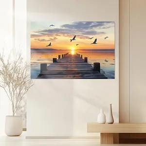 Summervibes 1pc 100% Polyester Printed Seaside Sunrise Scenery Backdrop, Artistic 4-Season Home Wall Decoration, No Power Needed, Versatile for Living Room, Photo Booth
