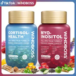 WindBoss Myo-Cortisol Pack | Cortisol Regulation and Myo-Inositol Support | All-in-One High-Absorption Softgel Formula | Daily Support with Magnesium, Myo-Inositol, KSM-66 Ashwagandha & L-Theanine | 2 Bottles, 120 Softgels