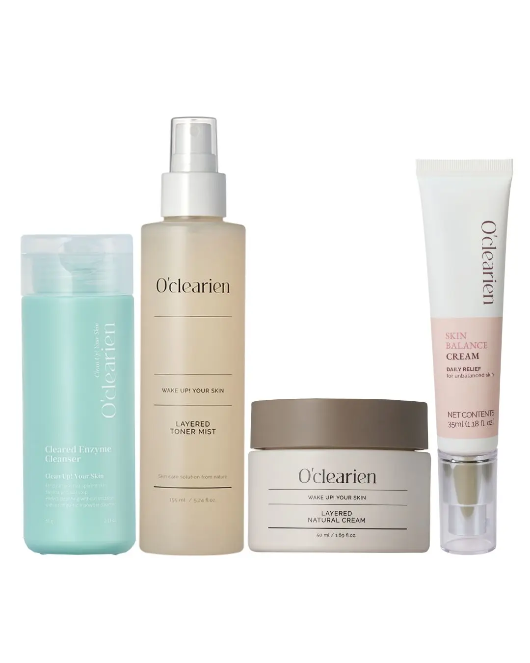 [OCLEARIEN] Cleared Enzyme Cleanser + Layered Toner Mist + Layered Natural Cream + Skin Balance Cream Set