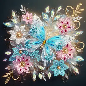 Butterfly & Flower Pattern Irregular Shaped Diamond Art Painting Kit without Frame, DIY 5D Diamond Arts Painting Kit, Wall Art Decor for Home