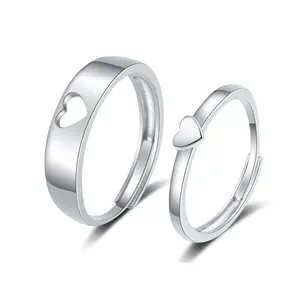 2PCS simple love hollow female heart-shaped couple opening adjustable rings for men and women to propose engagement rings gifts