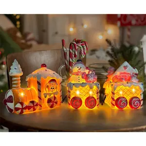 Christmas Table Decorations Indoor Train, Candy Cane Christmas Decorations for Tabletop, Xmas Pink Lighted Centerpieces Table Decorations for Home Outdoor, Xmas Train Decor Figurines