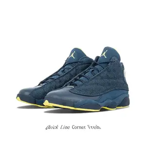 Navy Blue Yellow Suede & Mesh High Top Basketball Sneakers for Men Women, Retro Streetwear Trainers