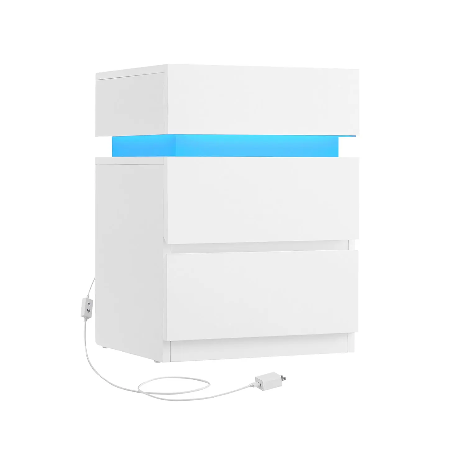 VASAGLE Nightstand with LED Lights, Adjustable Light Colors, Bedside Table, Side Table with 3 Drawers