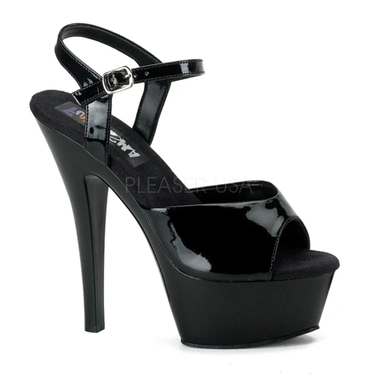 Women's Chic Black Faux Patent Leather Stiletto Heels, Open Toe Ankle Strap Sandals, Fashion Apparel Footwear for Halloween Parties, High Heels, Stylish, Platform, Faux Leather, Shoe, Adjustable Strap, Party, 6 In, Elegant, Synthetic, Classy, Heeled