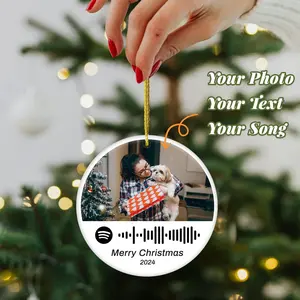 Personalized Photo Christmas Ornament 2024, Custom Christmas Tree Ceramic Ornament with Photo and Scannable Song Code, Keepsake Gift for Family, 3 inches Christmas Tree Decoration Ornaments